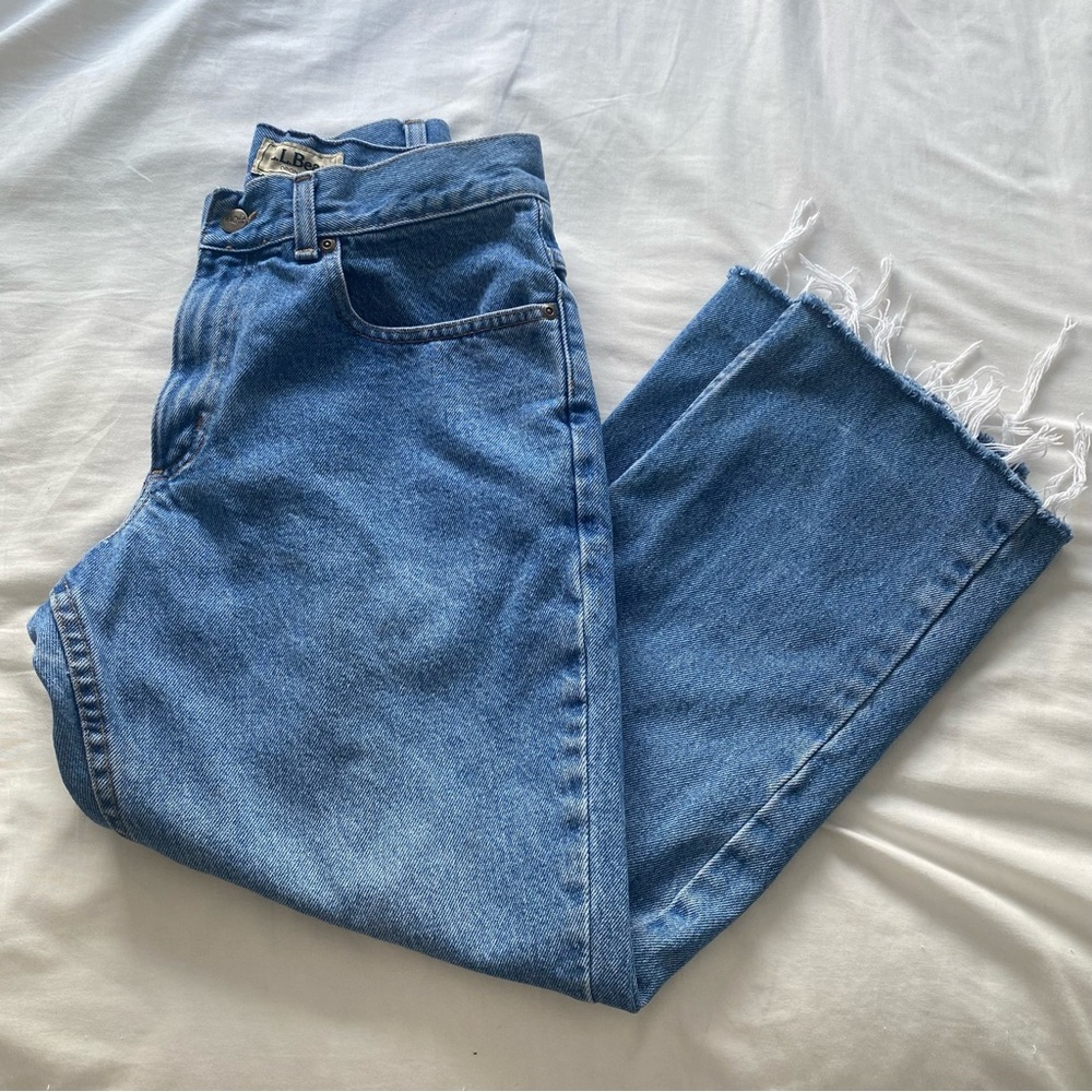Retro L.L. Bean Classic Blue Jeans Straight Leg Raw Edge